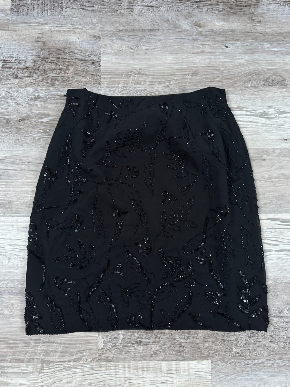 Vintage 90s Louis Feraud Silk Beaded Sequin Pencil Skirt Cocktail Evening Party